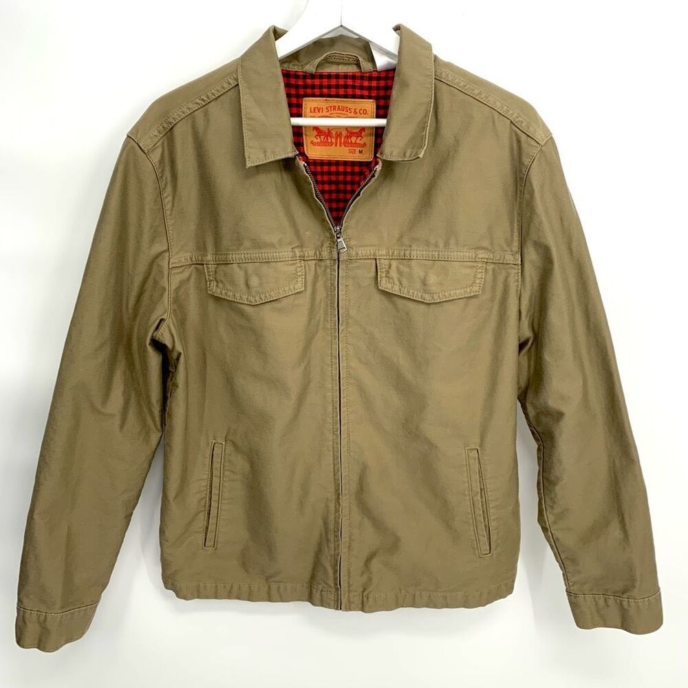 LEVIS good Harrington trucker jacket mens sz m tan red plaid